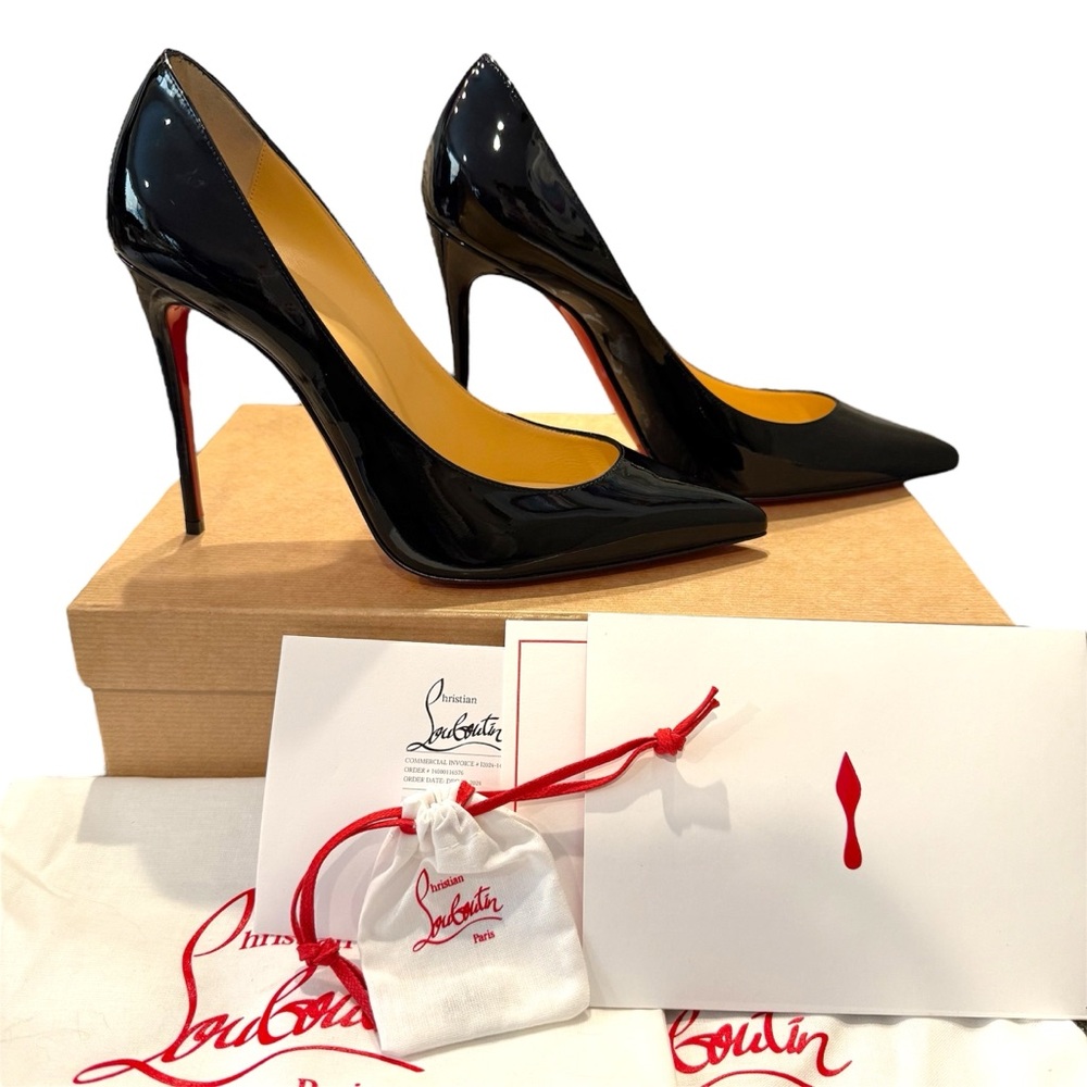 Christian Louboutin Kate 100mm – Black Patent Leather – Size 39